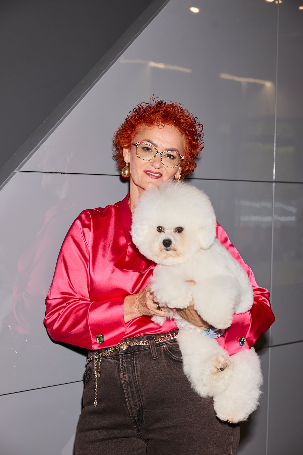 Janita with a dog in a product development environment